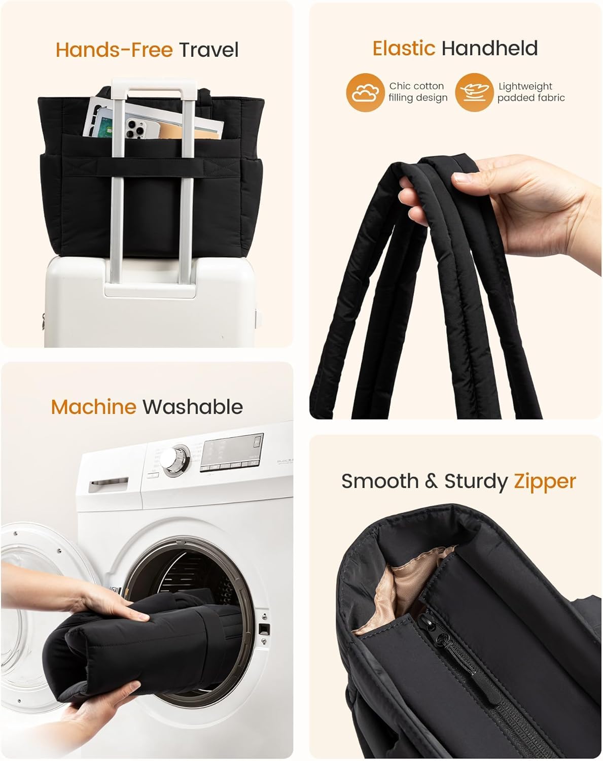 LOVEVOOK Puffer Tote Bag for Women Quilted Work Tote Handbags with Zipper 15.6 inch Teacher Nurse Bags for Office - Image 7