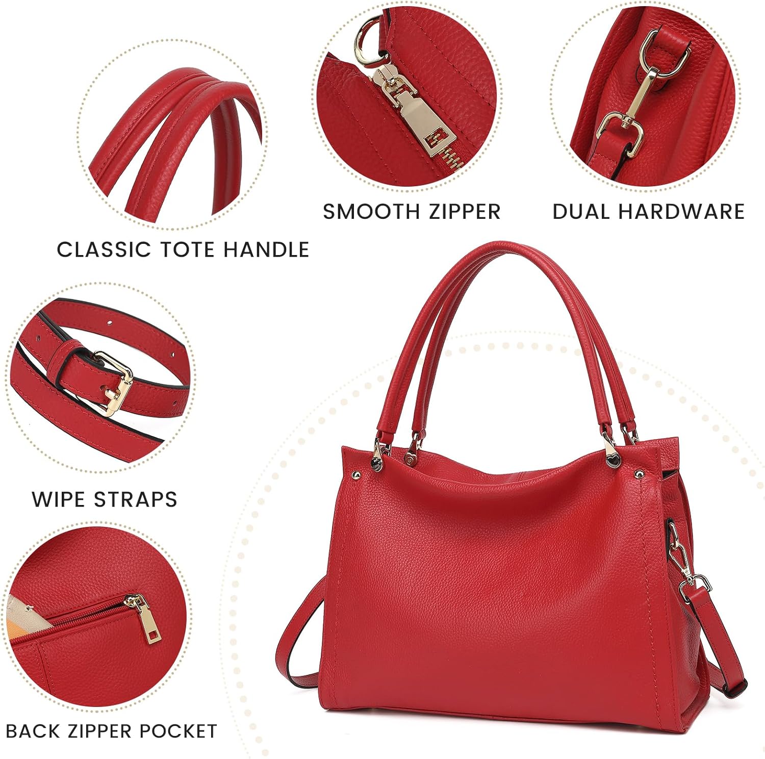 KOGTLA Medium Genuine Leather Tote Handbags for Women, Ladies Soft Satchel Shoulder Purses, Two-Handle Hobo Bags - Image 6