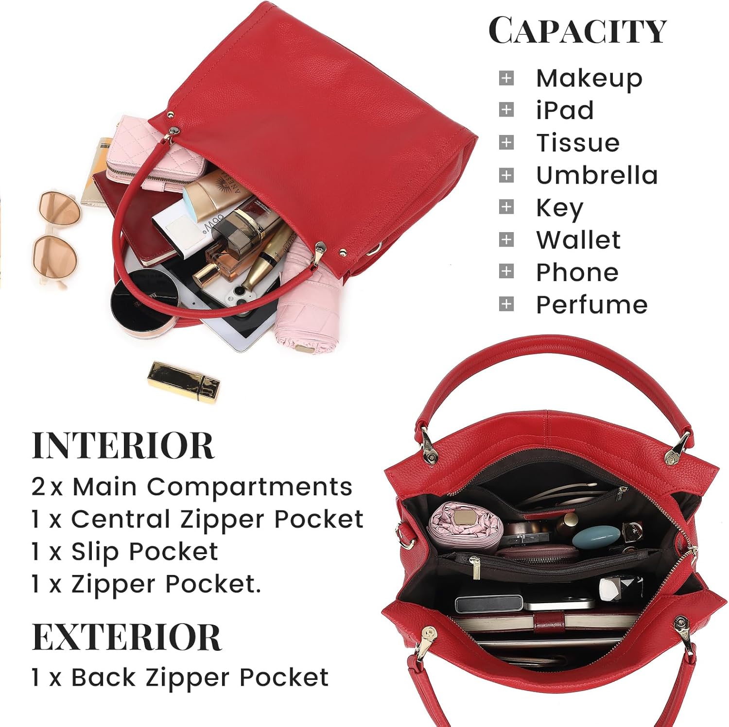 KOGTLA Medium Genuine Leather Tote Handbags for Women, Ladies Soft Satchel Shoulder Purses, Two-Handle Hobo Bags - Image 8