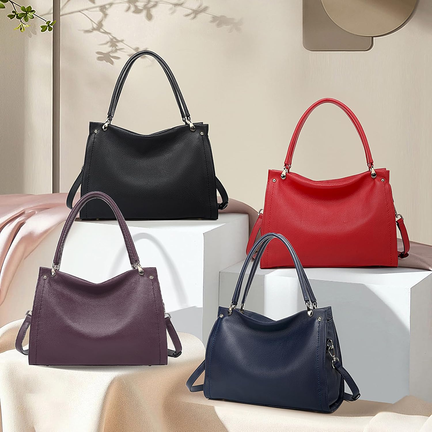 KOGTLA Medium Genuine Leather Tote Handbags for Women, Ladies Soft Satchel Shoulder Purses, Two-Handle Hobo Bags - Image 9