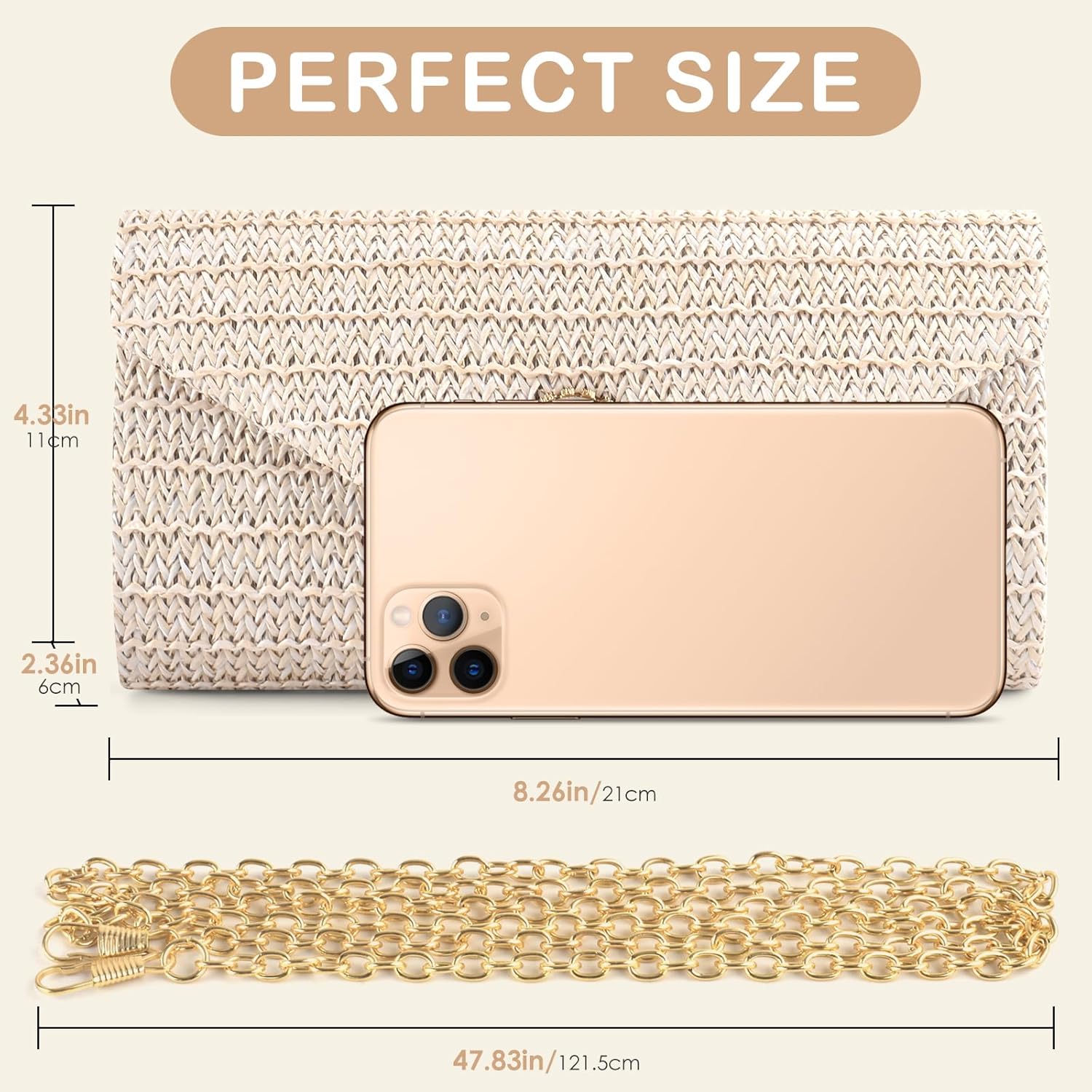 PACETAP Straw Clutch Purse for Women, Pearl Decoration Boho Crossbody Bags, Evening Clutch Purses Handbags for Wedding Party Cocktail Prom Dinner(Beige white) - Image 4