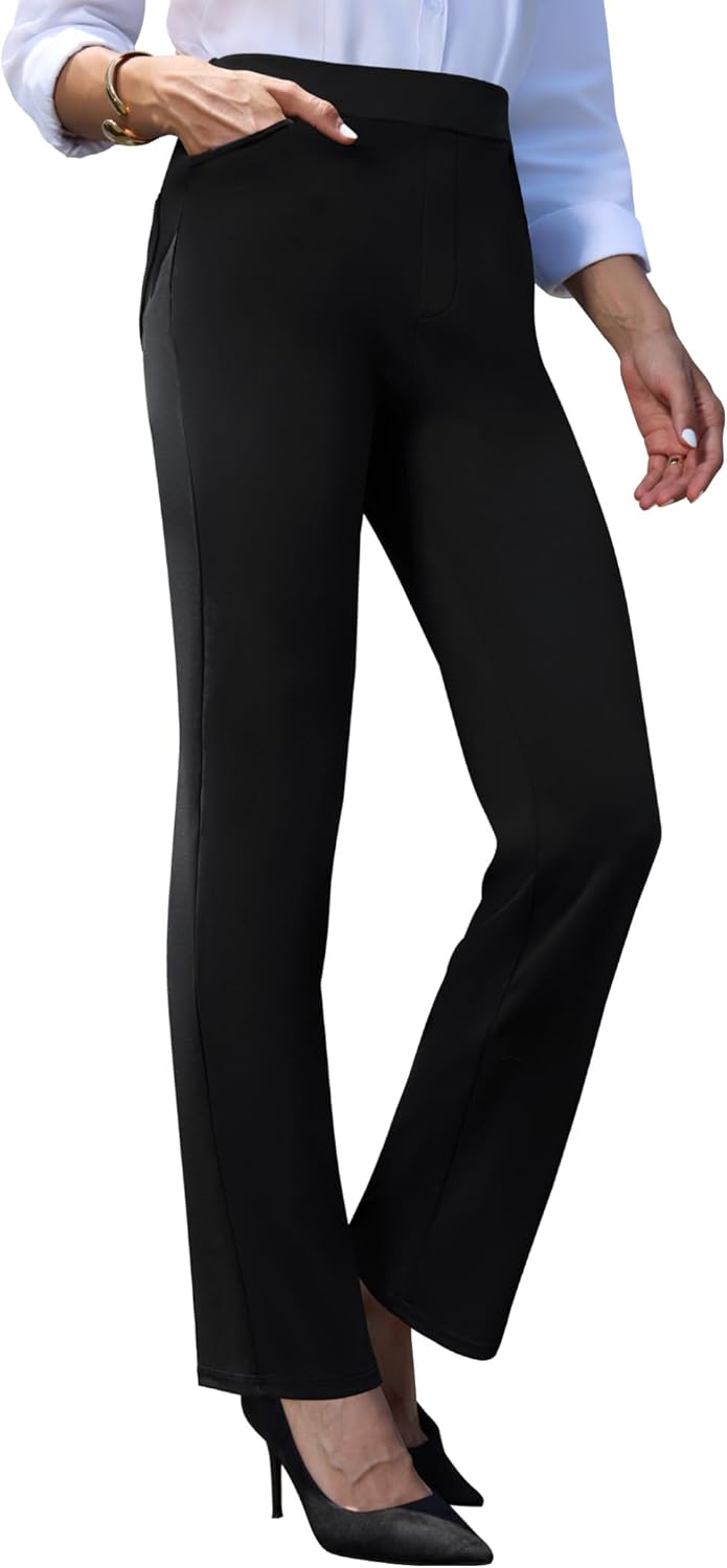 keriffe Women's Stretchy Yoga Dress Pants High Waisted Straight Leg Casual Work Business Office Slacks 4 Pockets - Image 3