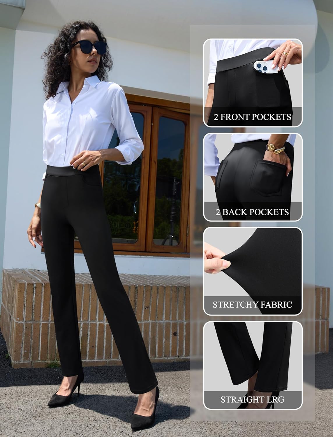 keriffe Women's Stretchy Yoga Dress Pants High Waisted Straight Leg Casual Work Business Office Slacks 4 Pockets - Image 5