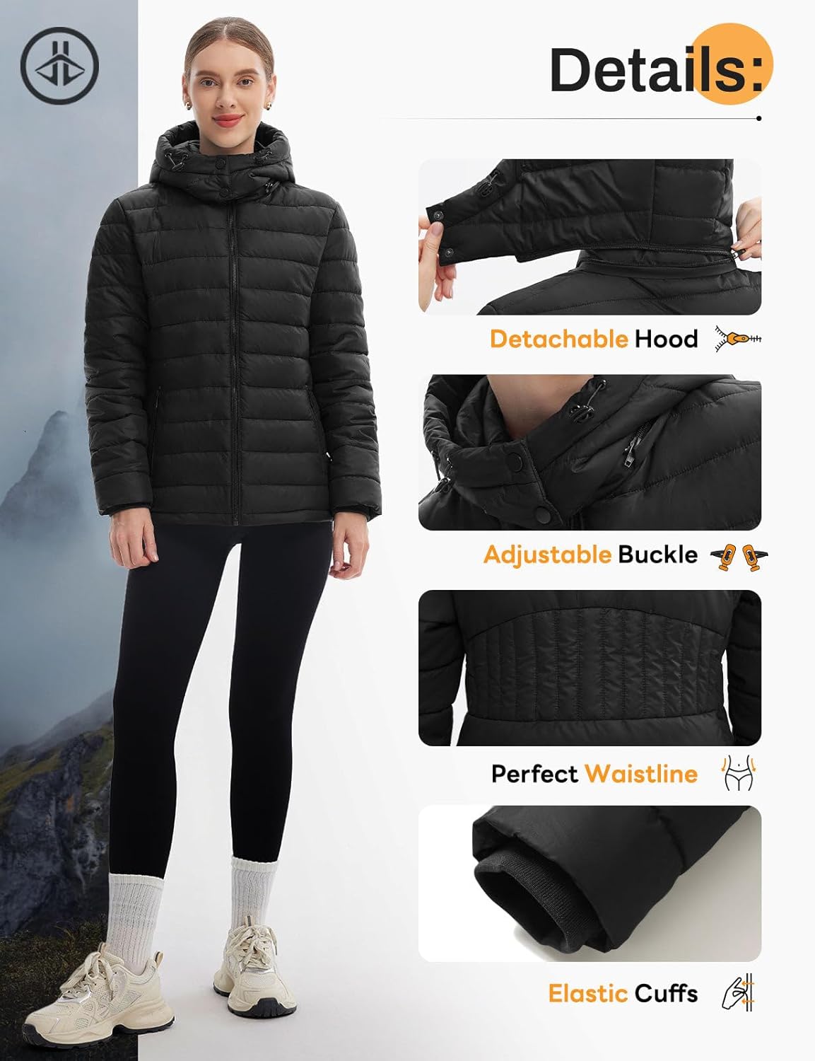 ASPO Women's Packable Puffer Jacket Lightweight Waterproof Warm Full Zip Quilted Winter Coat with Hood - Image 7