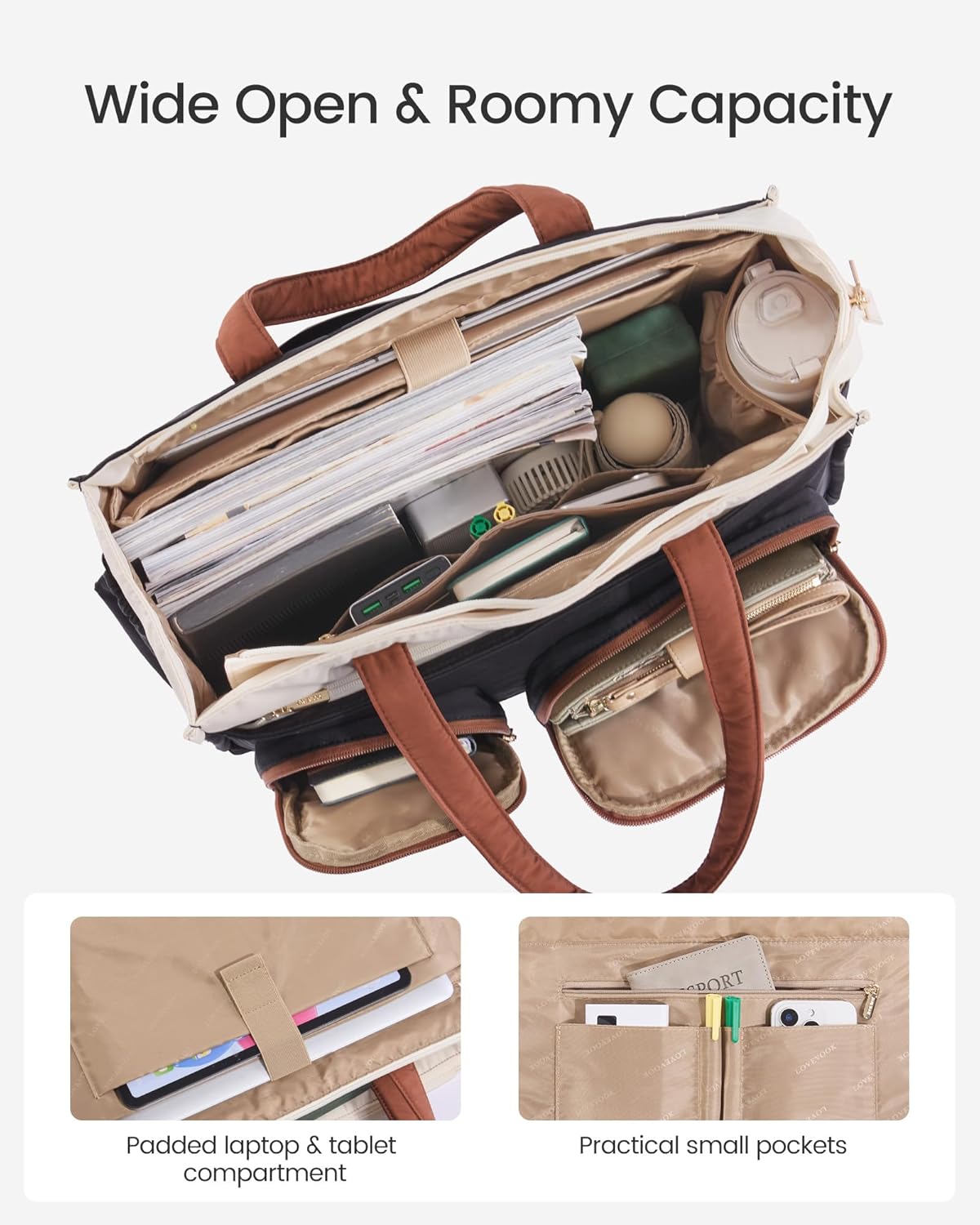 LOVEVOOK Teacher Tote Bag for Women,Multi-pocket Laptop Bag with Large Cup Holder,Nurse Bags Work Travel Computer Handbag - Image 4