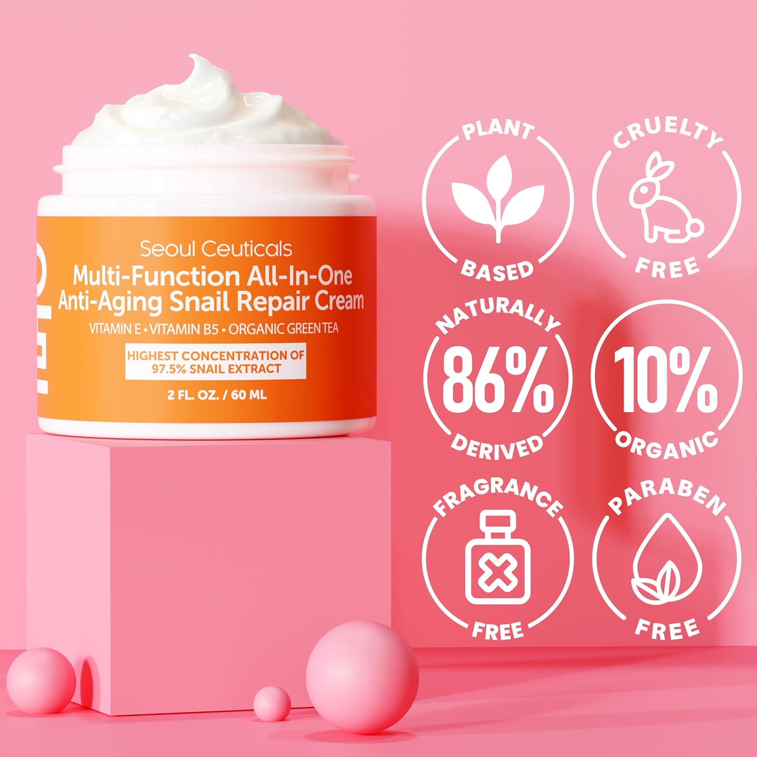 SeoulCeuticals Snail Mucin Moisturizer 97.5% - Korean Skin Care Snail Repair Cream - Day & Night Anti Aging K Beauty Skincare Cruelty Free 2oz - Image 5