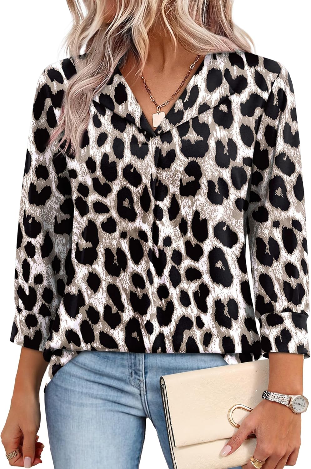 WIHOLL 3/4 Length Sleeve Womens Tops Dressy Casual Blouses Summer Spring Trendy Business Outfits Fashion Clothing - Image 5