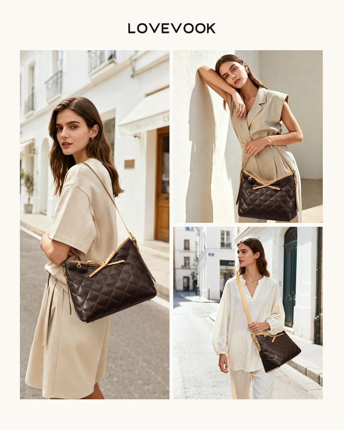 LOVEVOOK Purses for Women Soft Leather Hobo Handbags Quilted Crossbody Bag Designer Carteras Para Mujer Bucket Purse - Image 3