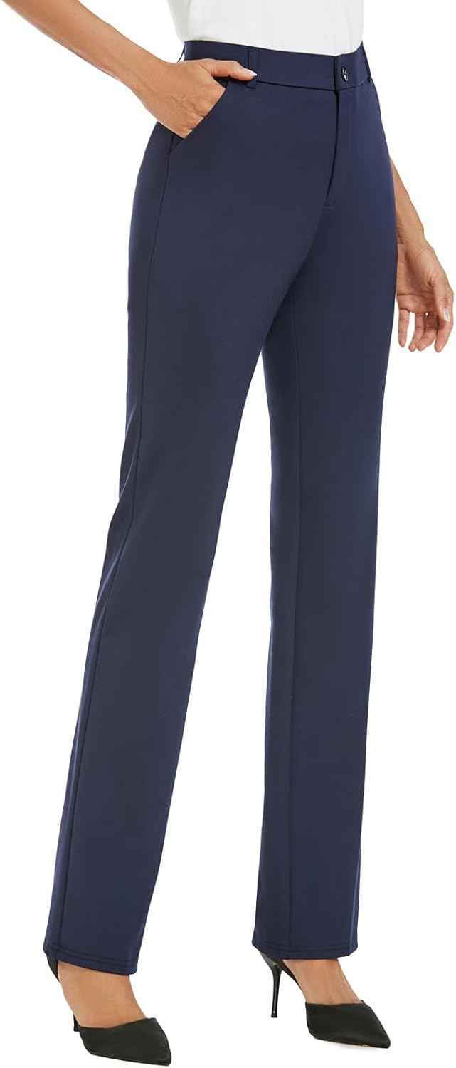 iChosy Women's Stretchy Straight Leg Dress Work Pants Business Office Casual Slacks with Pockets - Image 3