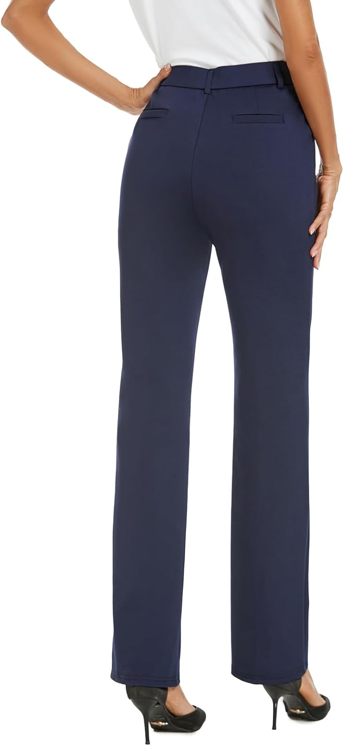 iChosy Women's Stretchy Straight Leg Dress Work Pants Business Office Casual Slacks with Pockets - Image 6