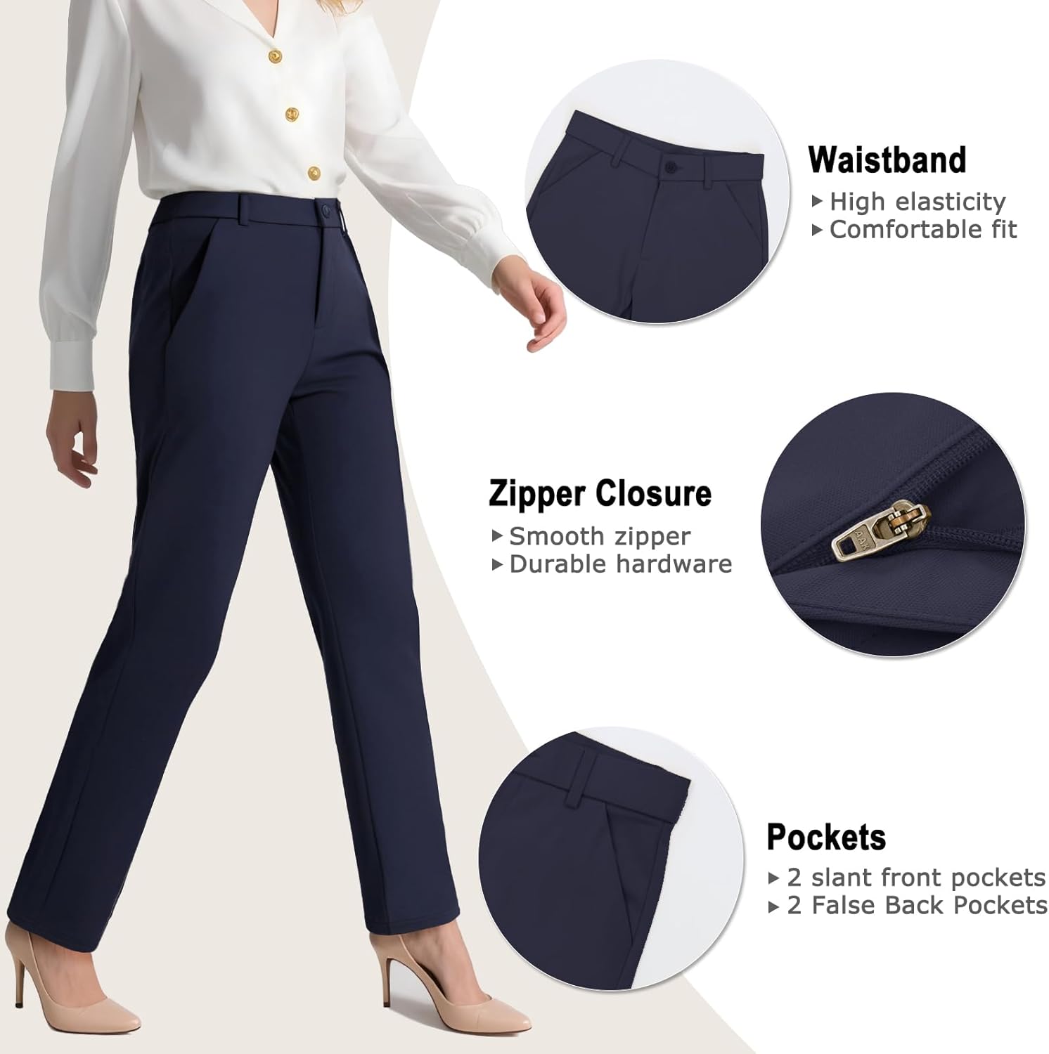 iChosy Women's Stretchy Straight Leg Dress Work Pants Business Office Casual Slacks with Pockets - Image 7