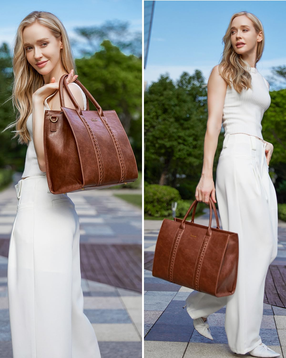 LOVEVOOK Laptop Tote Bag for Women, Vintage Leather Work Bag With Cup Holder, Waterproof Computer Purse, Professional Briefcase Office Shoulder Handbag, 15.6 Inch, Brown - Image 3