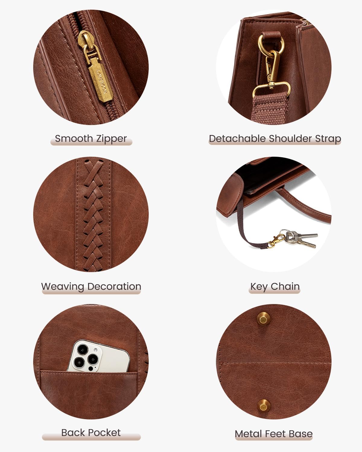 LOVEVOOK Laptop Tote Bag for Women, Vintage Leather Work Bag With Cup Holder, Waterproof Computer Purse, Professional Briefcase Office Shoulder Handbag, 15.6 Inch, Brown - Image 6