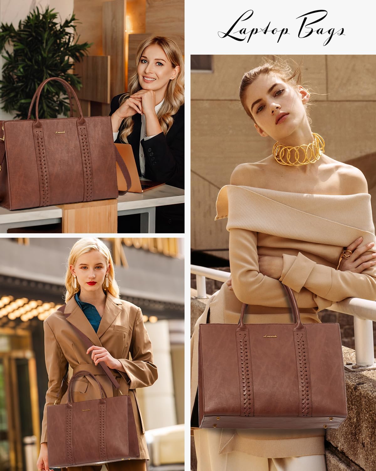 LOVEVOOK Laptop Tote Bag for Women, Vintage Leather Work Bag With Cup Holder, Waterproof Computer Purse, Professional Briefcase Office Shoulder Handbag, 15.6 Inch, Brown - Image 7