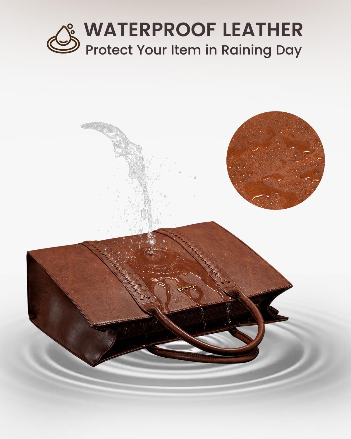 LOVEVOOK Laptop Tote Bag for Women, Vintage Leather Work Bag With Cup Holder, Waterproof Computer Purse, Professional Briefcase Office Shoulder Handbag, 15.6 Inch, Brown - Image 9