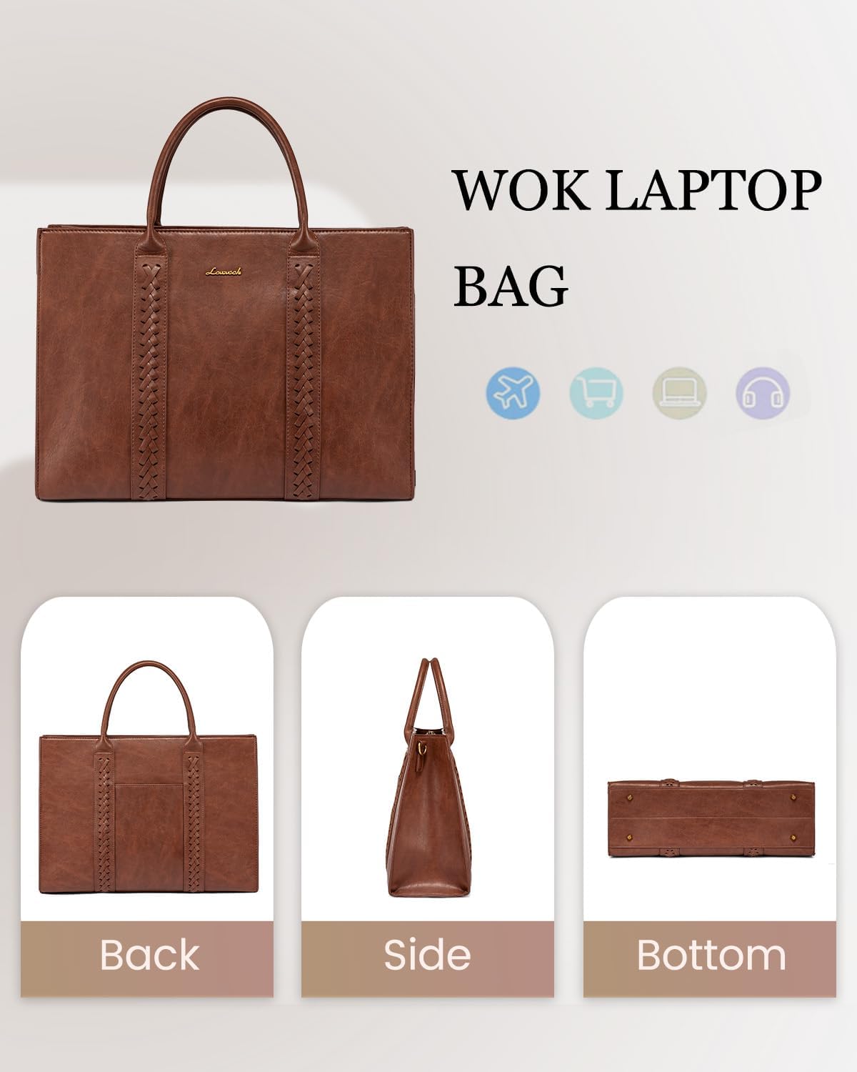 LOVEVOOK Laptop Tote Bag for Women, Vintage Leather Work Bag With Cup Holder, Waterproof Computer Purse, Professional Briefcase Office Shoulder Handbag, 15.6 Inch, Brown - Image 10