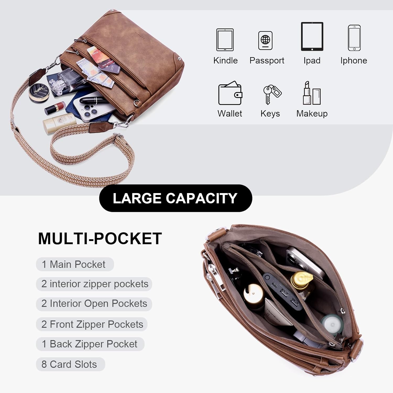 Crossbody Bags for Women Rfid Travel Crossbody Purses Leather Handbags Medium Shoulder bag with Adjustable Strap - Image 4