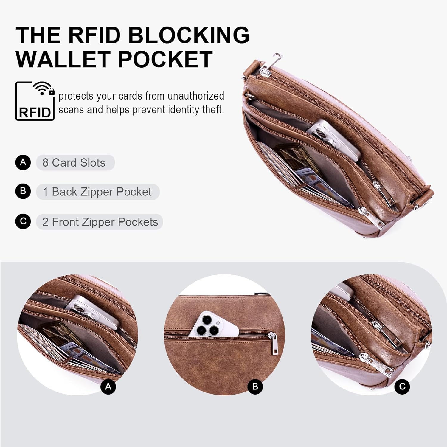 Crossbody Bags for Women Rfid Travel Crossbody Purses Leather Handbags Medium Shoulder bag with Adjustable Strap - Image 5