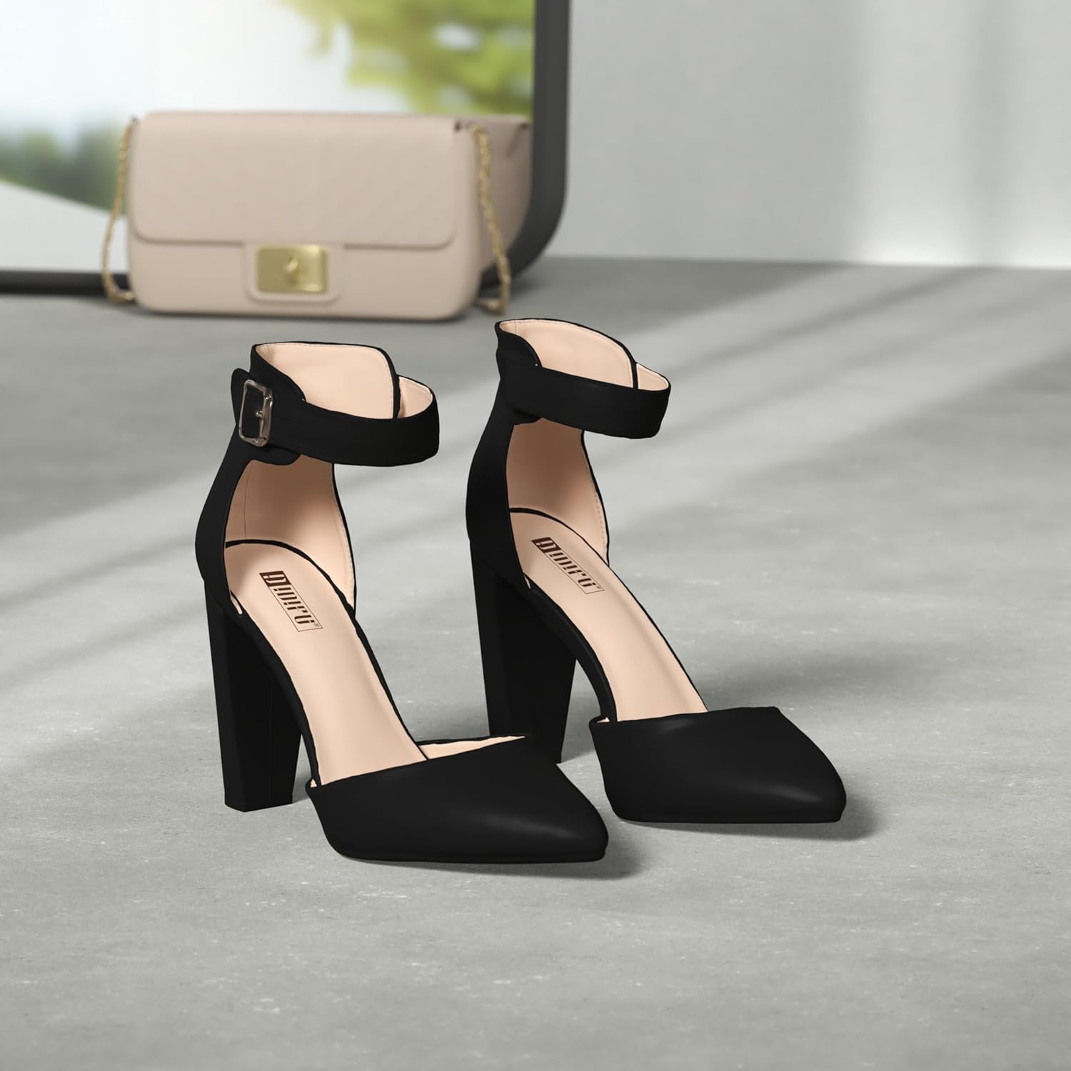 IDIFU Women's IN4 Pedazo High Block Heels Pumps Pointed Closed Toe Ankle Strap Dress Wedding Shoes - Image 3