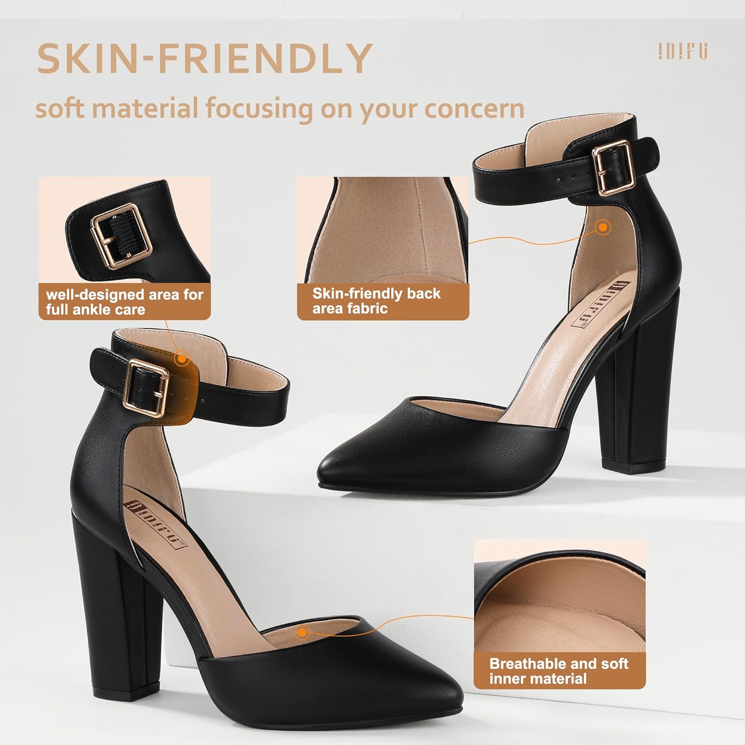 IDIFU Women's IN4 Pedazo High Block Heels Pumps Pointed Closed Toe Ankle Strap Dress Wedding Shoes - Image 8