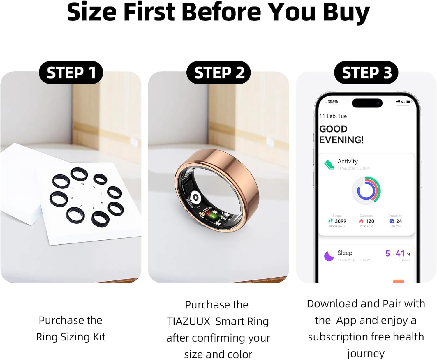 Smart Ring for Women&Men-Activity/Sleep/Heart Rate/HRV/Stress/Women's Health Tracker-IP68 Waterproof/Wearable-No Subscription Fee Required-Compatible with iPhone &Android - Image 3