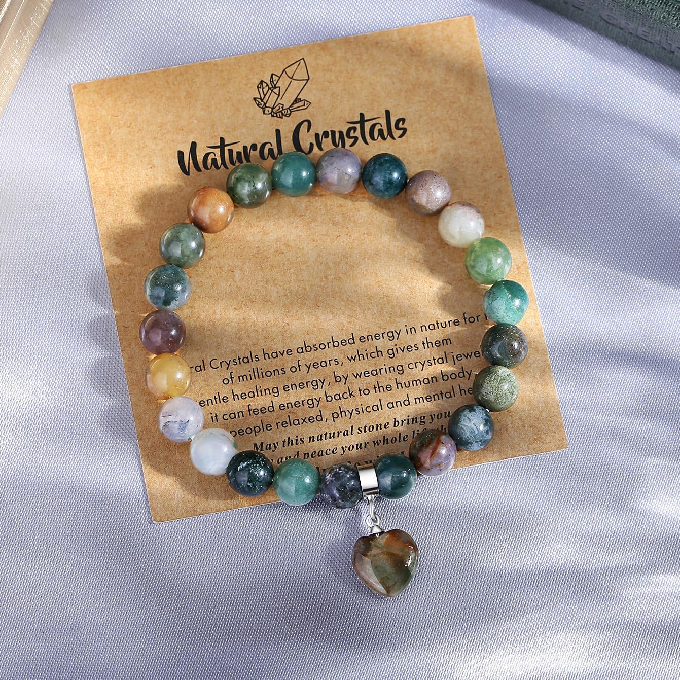 MAIBAOTA Healing Crystal Bracelet for Women, 8 mm Natural Gemstone Beaded Bracelet, Love Heart Bracelet Jewelry Gifts for Birthday Mothers Day Valentine's Day Anniversary - Image 3