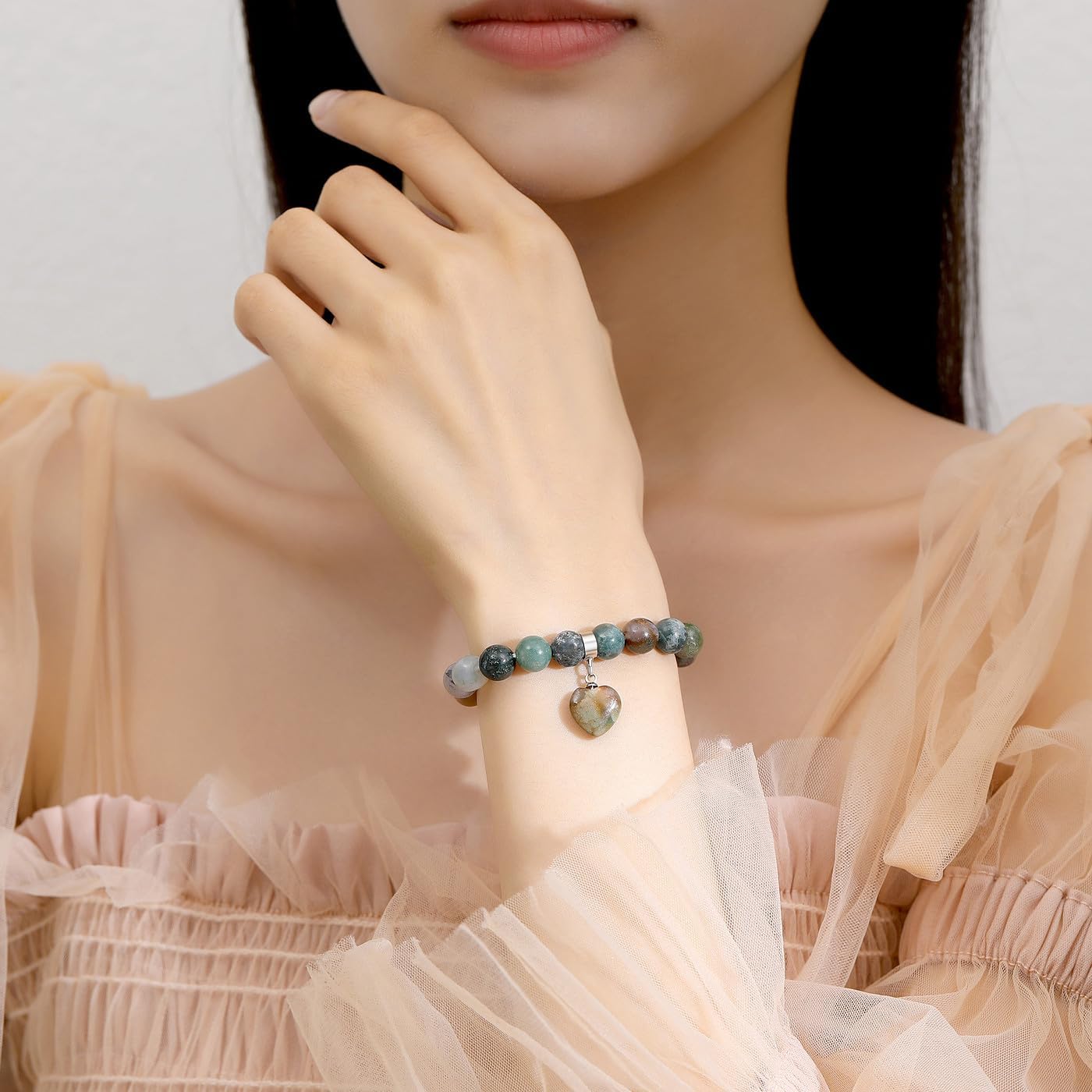 MAIBAOTA Healing Crystal Bracelet for Women, 8 mm Natural Gemstone Beaded Bracelet, Love Heart Bracelet Jewelry Gifts for Birthday Mothers Day Valentine's Day Anniversary - Image 4