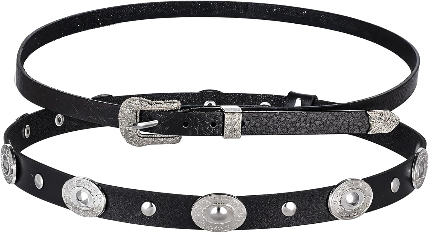 2PCS Black Cowboy Hat Bands for Men, Adjustable Western Hat Bands for Cowboy Hats Leather Straw Cowgirl Hatbands Belt with Buckle for Men Women All Styles of Hats Band - Image 2