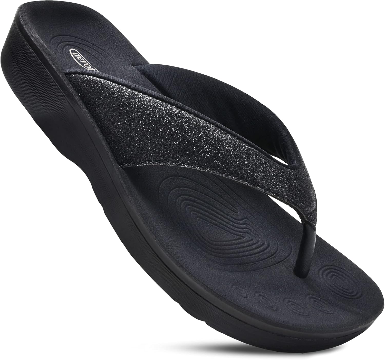AEROTHOTIC Comfy Flip Flops for Women with Arch Support Orthotic Footbed Stylish Faux Leather Padded Straps with Soft Toe Post & Non-Slip Sole Slip On Casual Indoor and Outdoor Ladies Sandals - Image 2