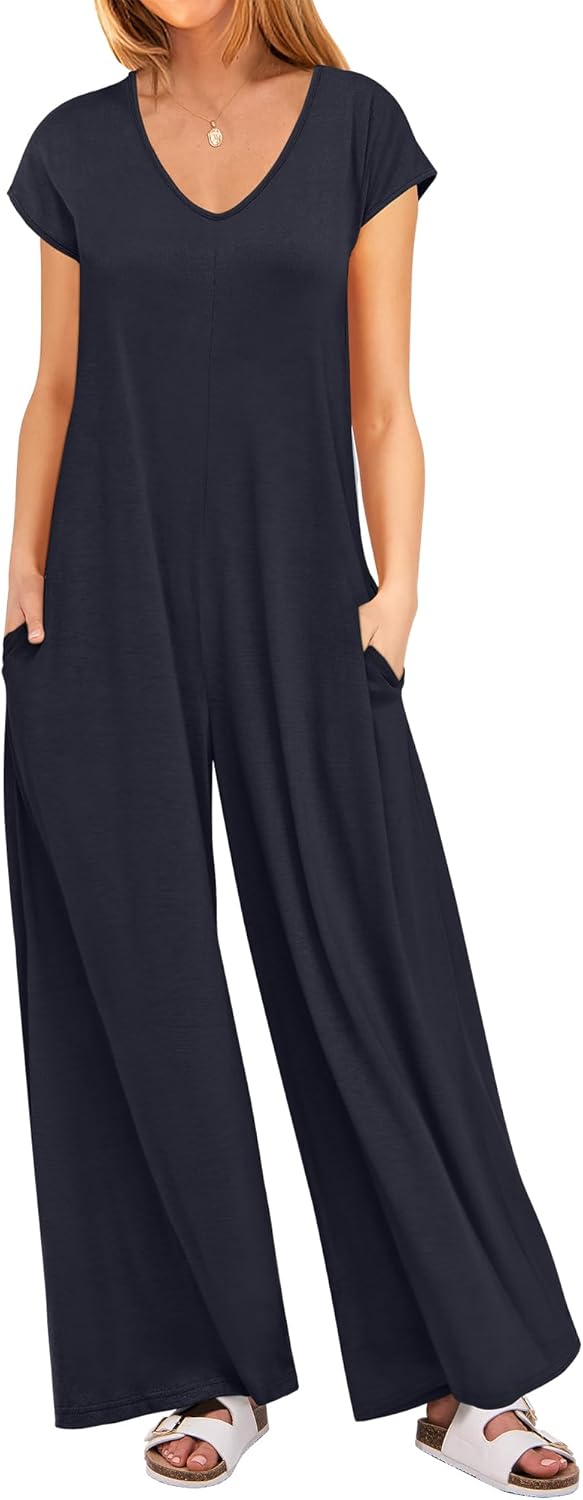 ANRABESS Jumpsuits for Women 2026 Summer Casual Loose Cap Sleeve Crewneck Wide Leg Rompers Jumper One Piece Beach Outfits - Image 2