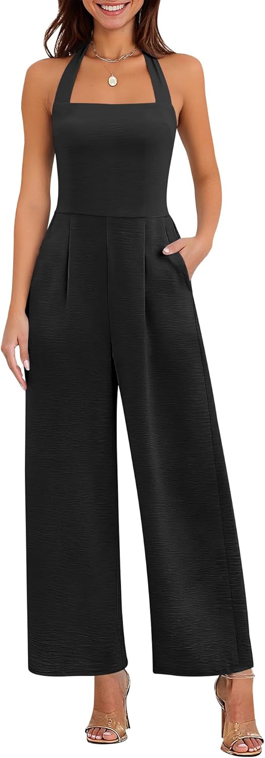 ANRABESS One Piece Jumpsuits for Women Summer Off Shoulder Halter Wide Leg Dressy Casual Rmpers 2026 Spring Outfits - Image 2