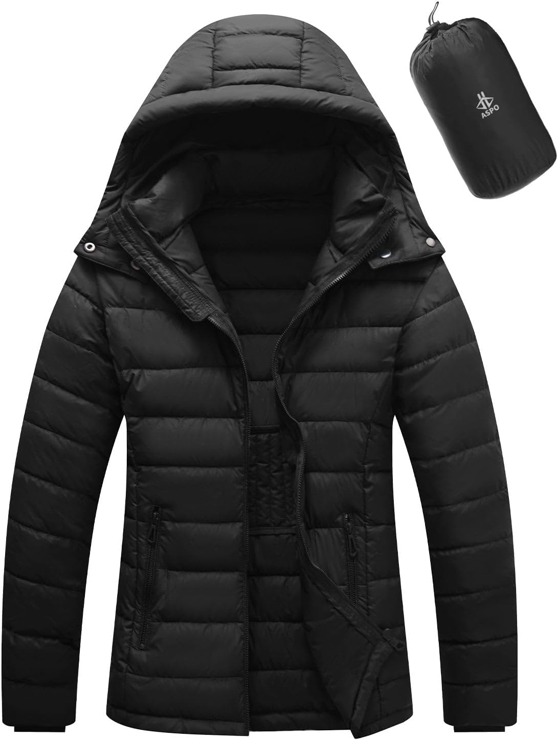 ASPO Women's Packable Puffer Jacket Lightweight Waterproof Warm Full Zip Quilted Winter Coat with Hood - Image 2