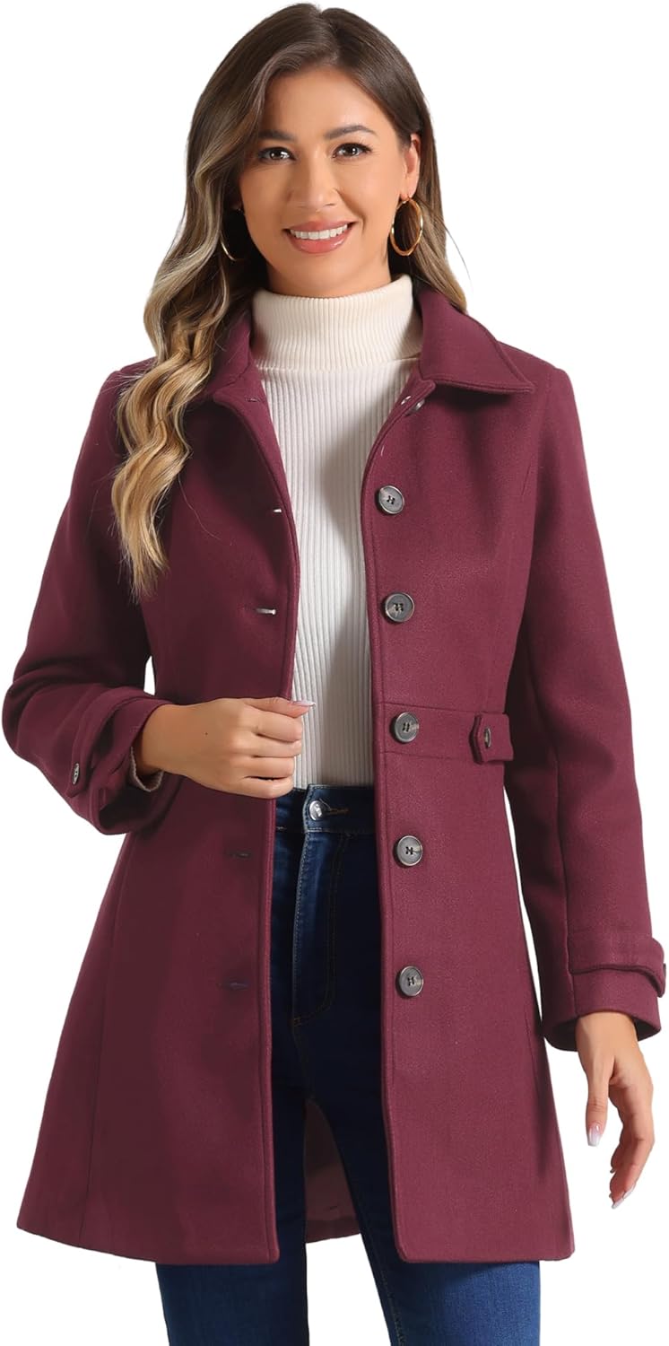 Allegra K Women's Winter Classic Outwear Overcoat with Pockets Single Breasted Pea Coat - Image 2