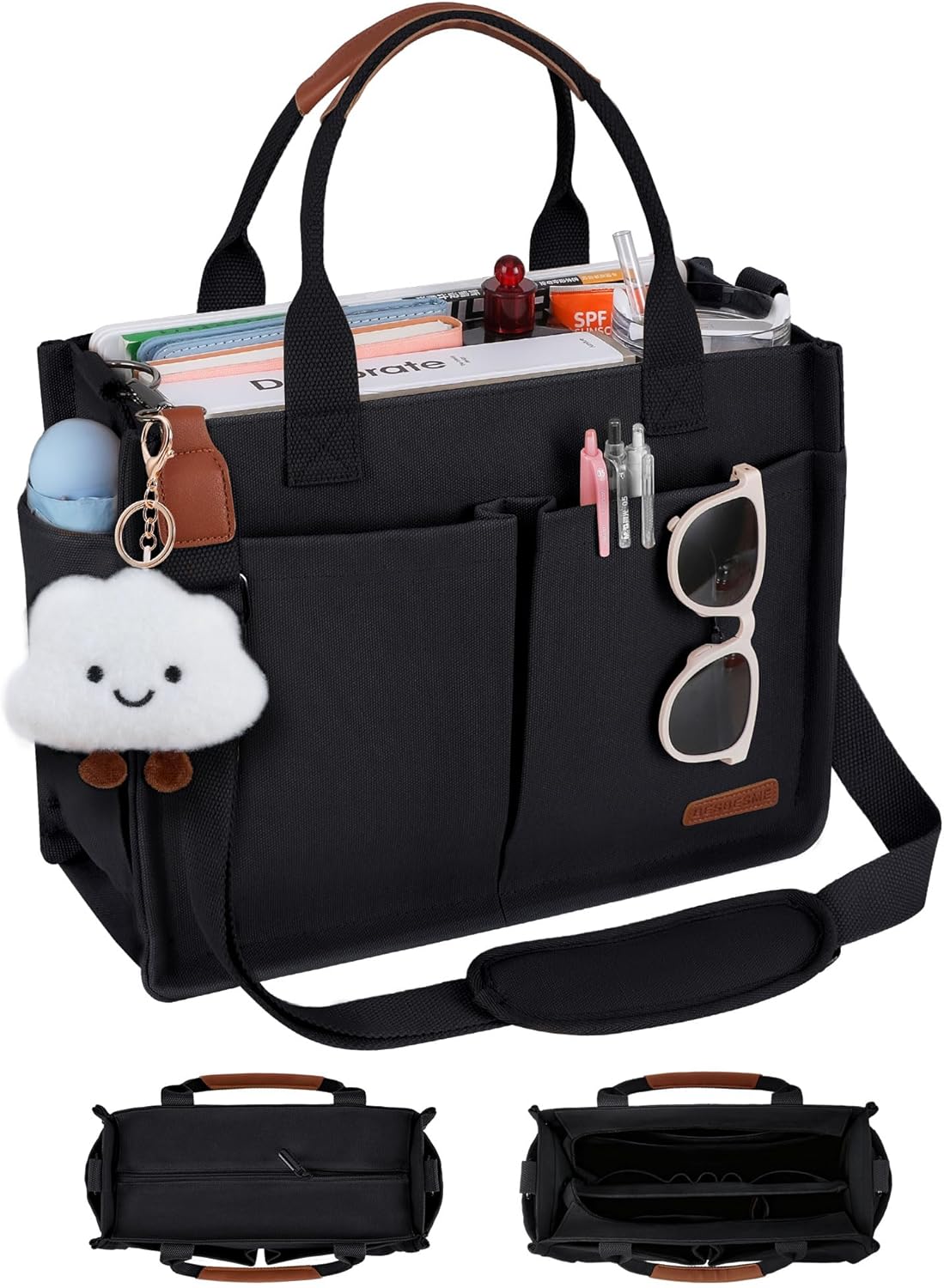 BESBESME Canvas Tote Bag for Women with Zipper & Compartments– Large Work & College Laptop Tote Crossbody Shoulder Bag - Image 2