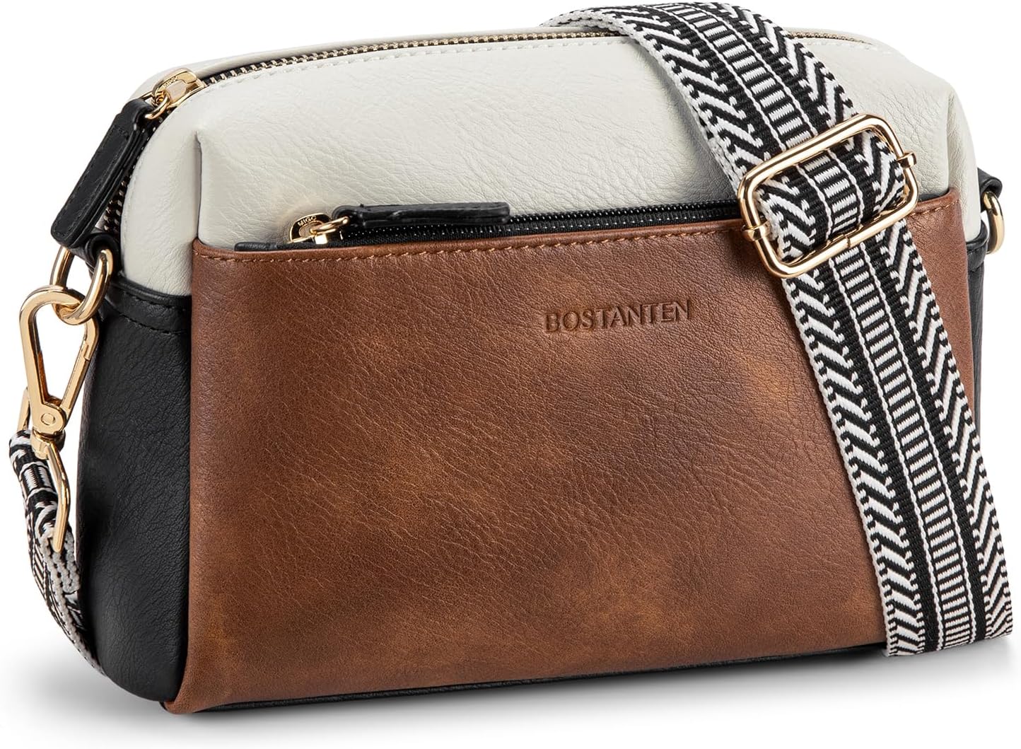 BOSTANTEN Small Crossbody Purse for Women Triple Zip Cell Phone Leather Handbag with Colored Shoulder Strap - Image 2