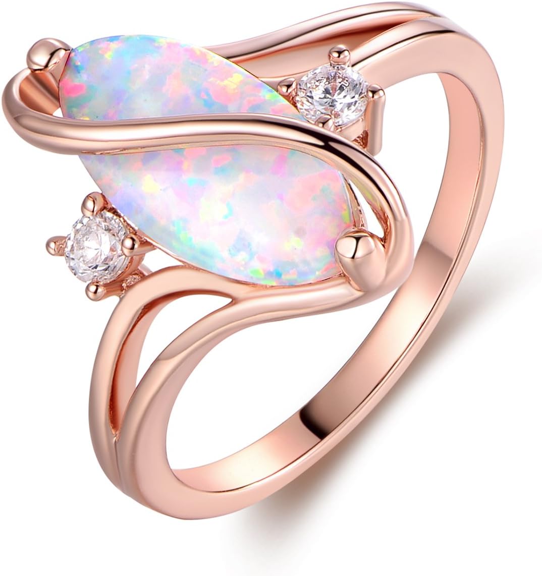 Barzel Rose Gold & White Gold Plated Created Ruby, White Fire Opal & Cubic Zirconia Accents Ring - Image 2