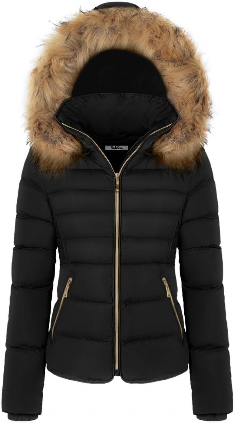 BodiLove Women's Fur Hooded Thickened Jacket with Fleece Lining - Image 2