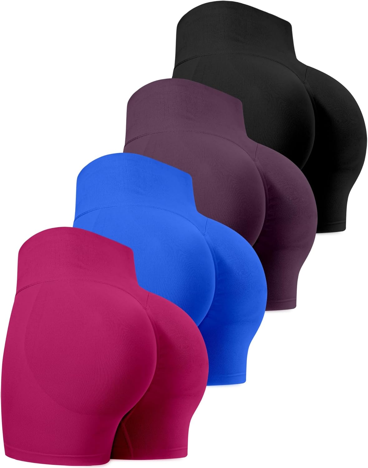 CHRLEISURE Workout Gym Biker Shorts, High Waisted Butt Lifting Scrunch Butt Sports Seamless Shorts Sets 4 Piece - Image 2