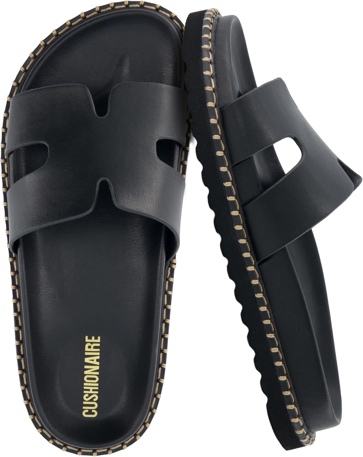 CUSHIONAIRE Crisp Women’s Slide Sandal – Faux Leather Cutout Slip-On with Artisan Stitching & Memory Foam, Wide Widths Available - Image 2