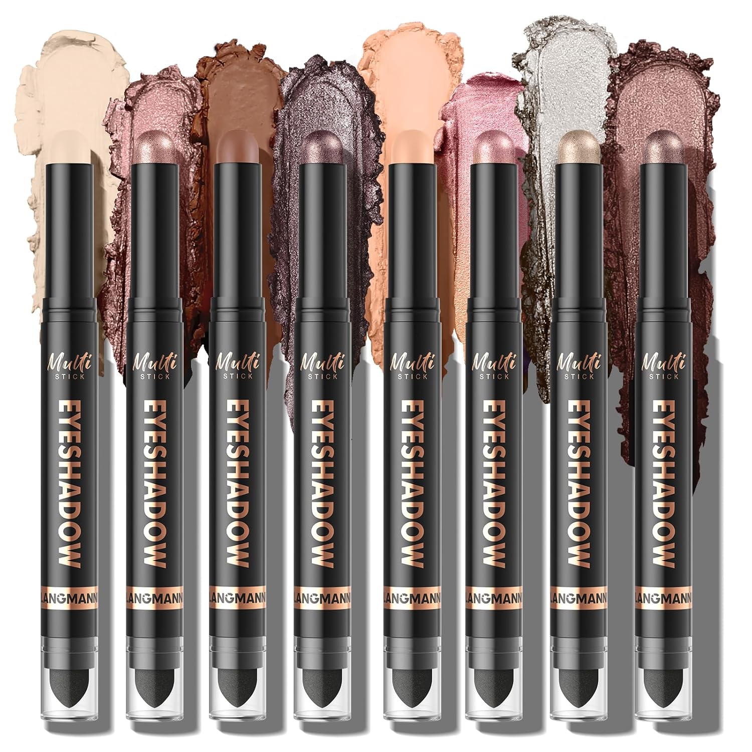 LANGMANNI 8Colors Dual-Ended Cream Eyeshadow Stick Set – Silky Smooth, Waterproof & Transfer-Proof, Built-in Blender Brush, All-Day Matte & Shimmer Wear Eye Makeup(#A) - Image 2