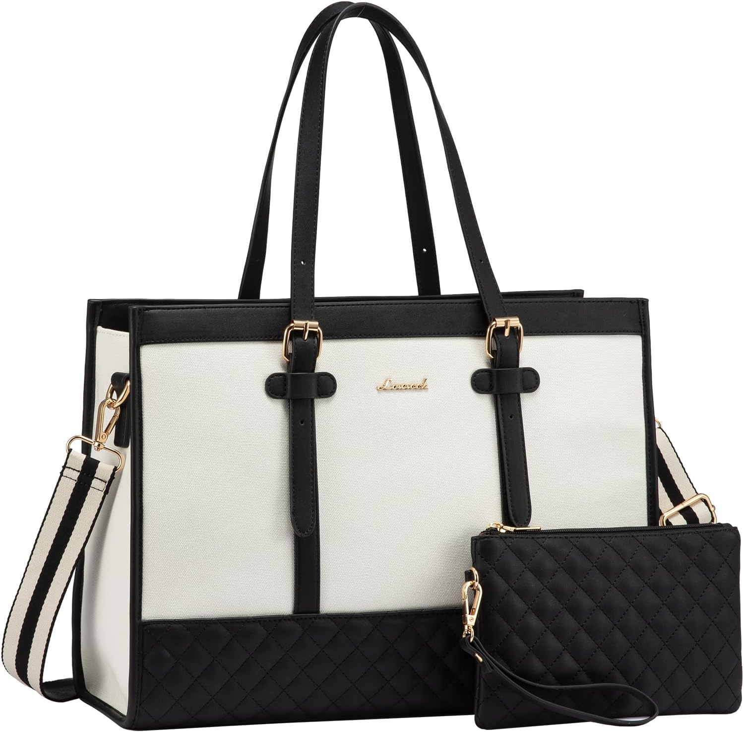 LOVEVOOK Laptop Bag for Women 15.6 inch Canvas Laptop Tote Bag, Large Capacity Work Bag with Clutch Purse, Computer Bag Office Business Briefcase, Casual Handbag for Travel College Teacher School - Image 2