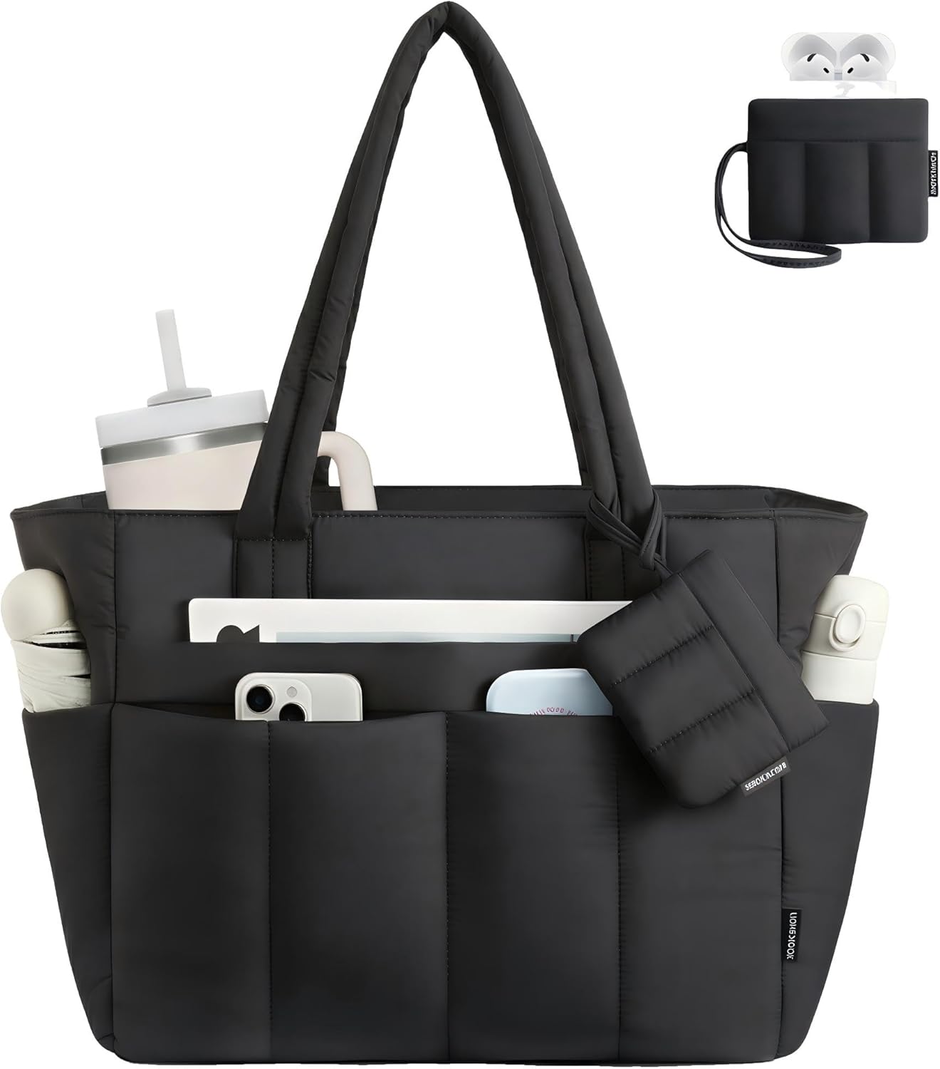 LOVEVOOK Puffer Tote Bag for Women Quilted Work Tote Handbags with Zipper 15.6 inch Teacher Nurse Bags for Office - Image 2