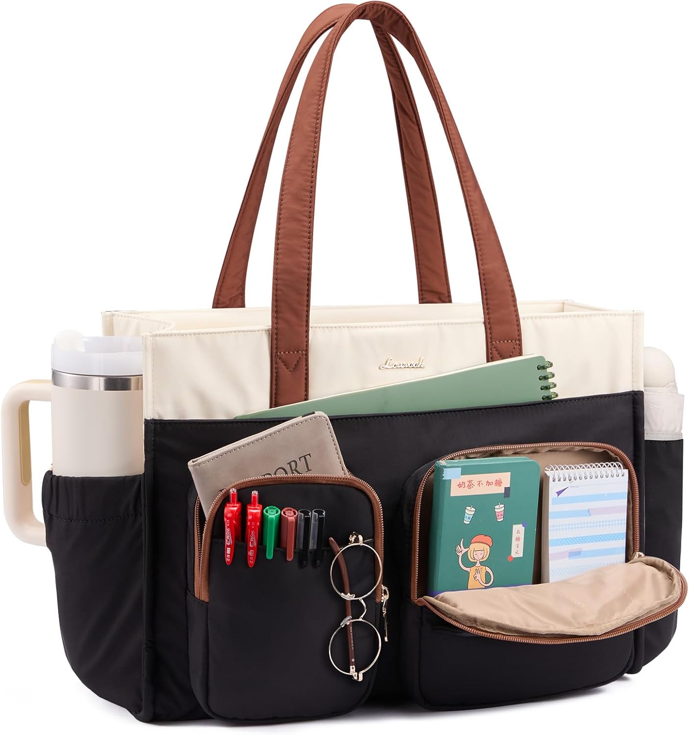 LOVEVOOK Teacher Tote Bag for Women,Multi-pocket Laptop Bag with Large Cup Holder,Nurse Bags Work Travel Computer Handbag - Image 2