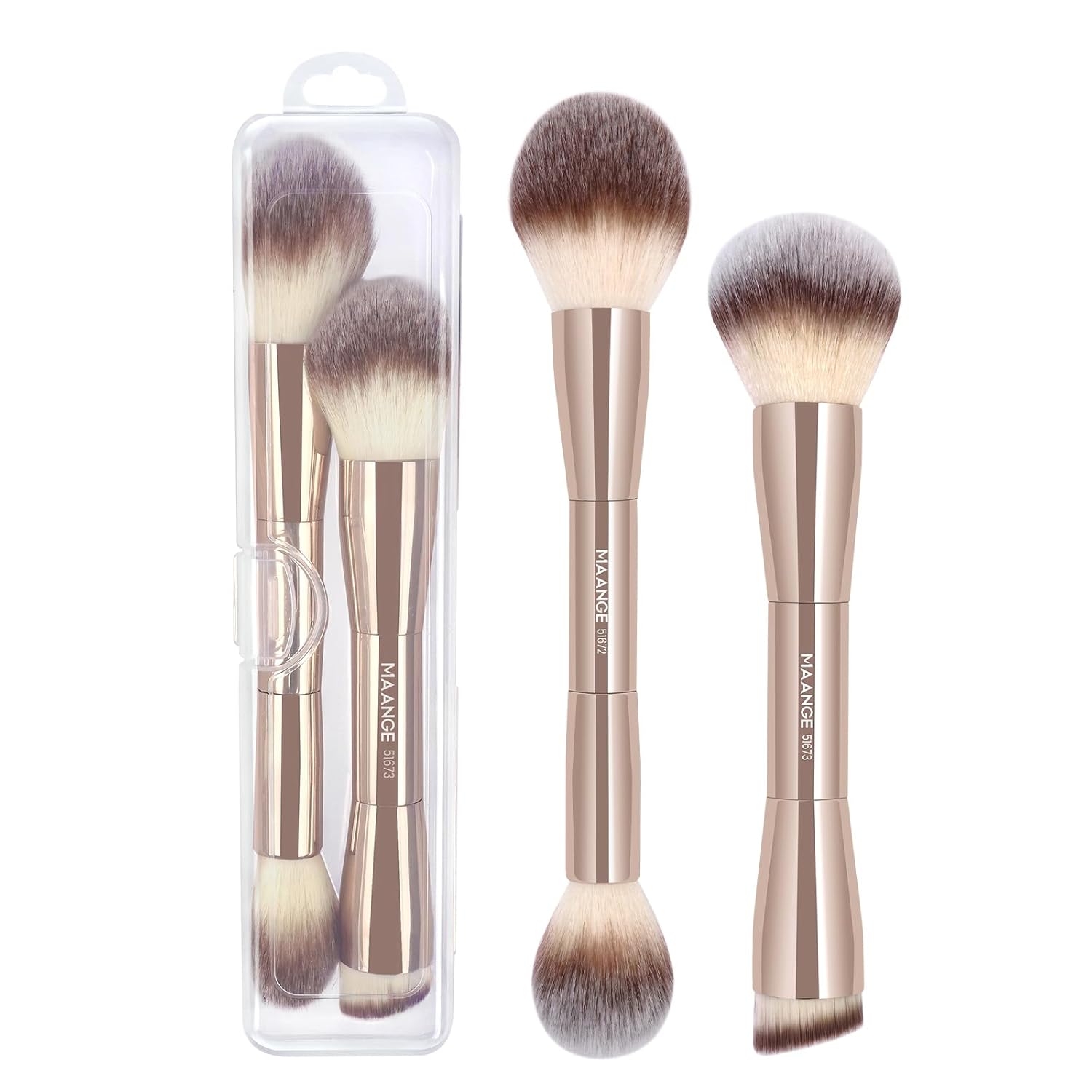 MAANGE Foundation Makeup Brushes, 2Pcs Double Ended Makeup Brush for Blending Liquid Powder Concealer Cream Blush Buffe (Gold) - Image 2