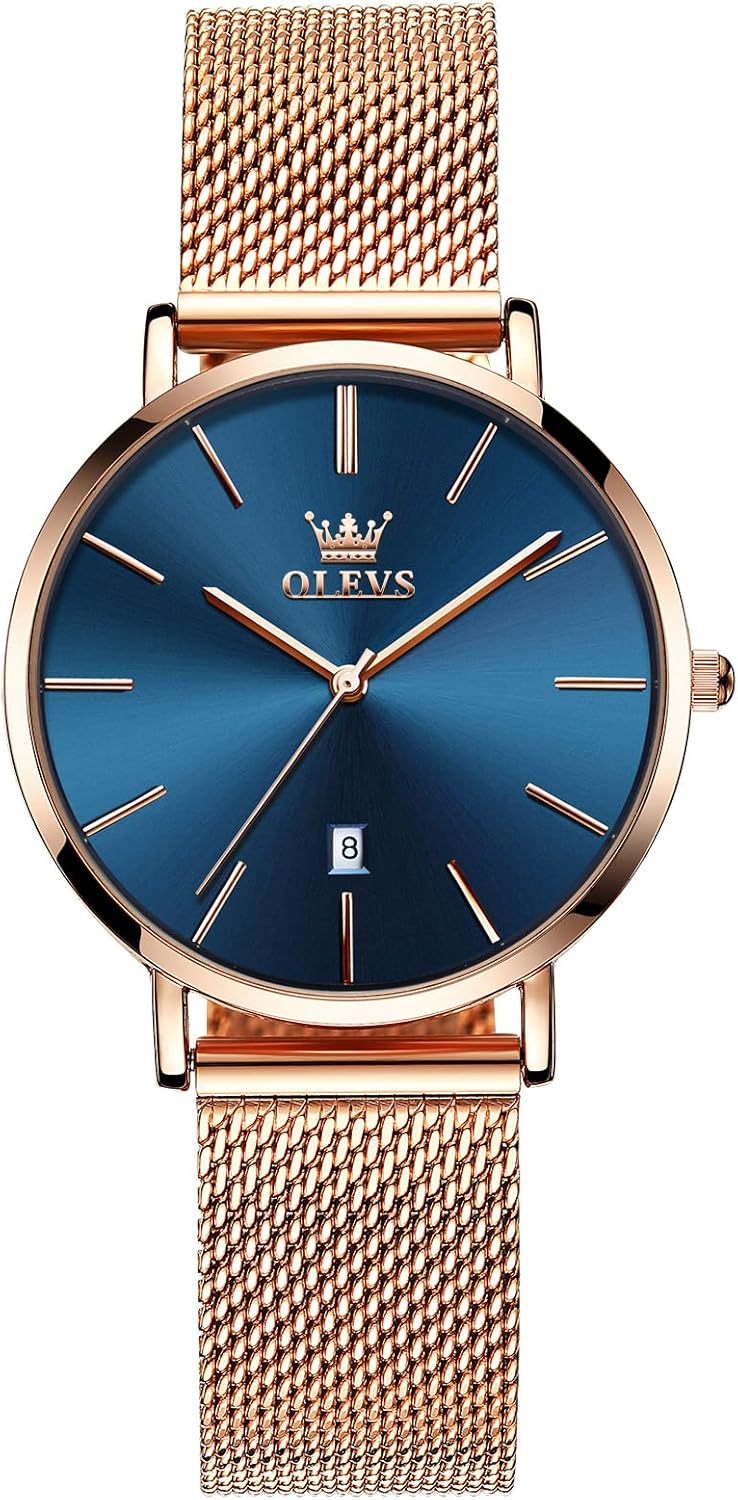 OLEVS Women's Mesh Bracelet Watch, Elegant Large Face Three Hand Analog Quartz Womens Wristwatch, Pretty Slim Date Display Waterproof Ladies Watches for Small Wrists - Image 2