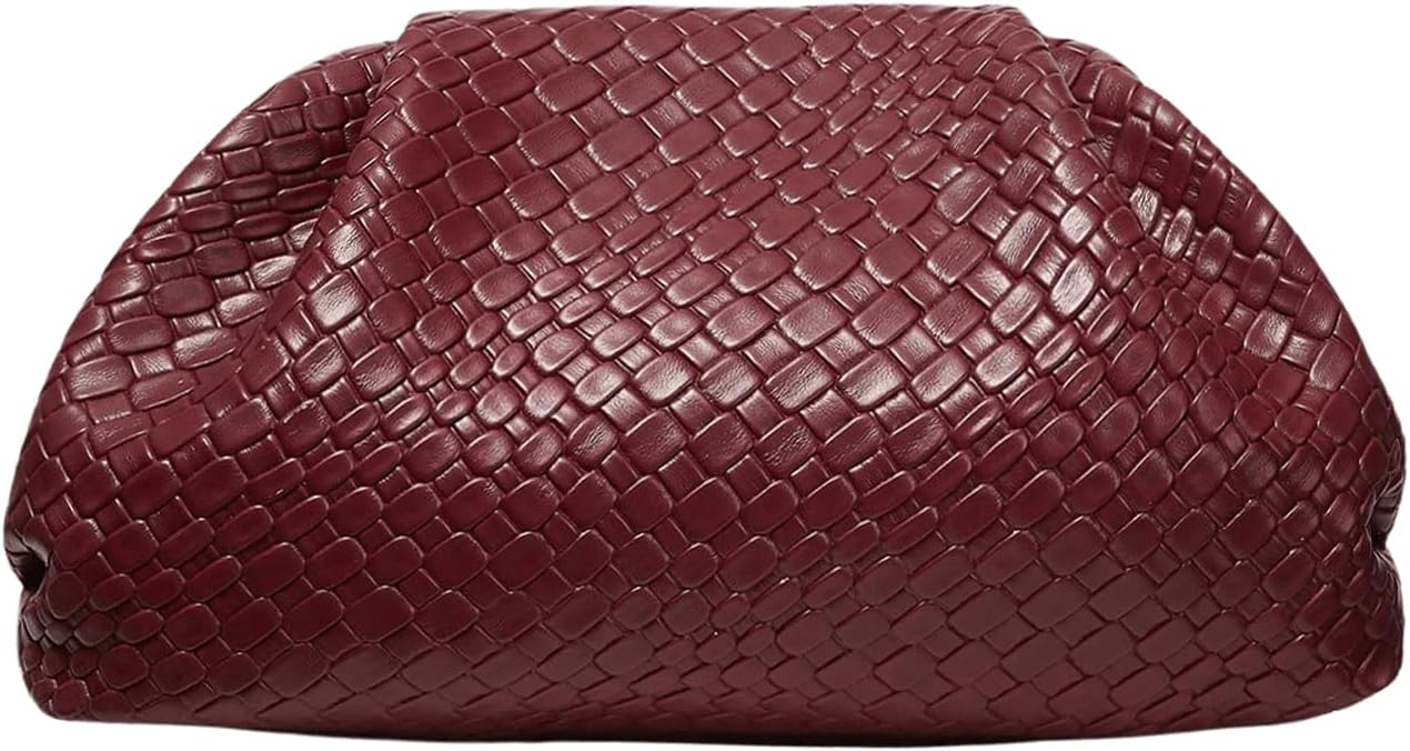 QWINEE Women's Woven Evening Bag Dumpling Clutch Purse No Strap Handbags Elegant Faux PU Leather Clutch Bag | Woven, No Strap, Elegant, Faux PU Leather - Image 2