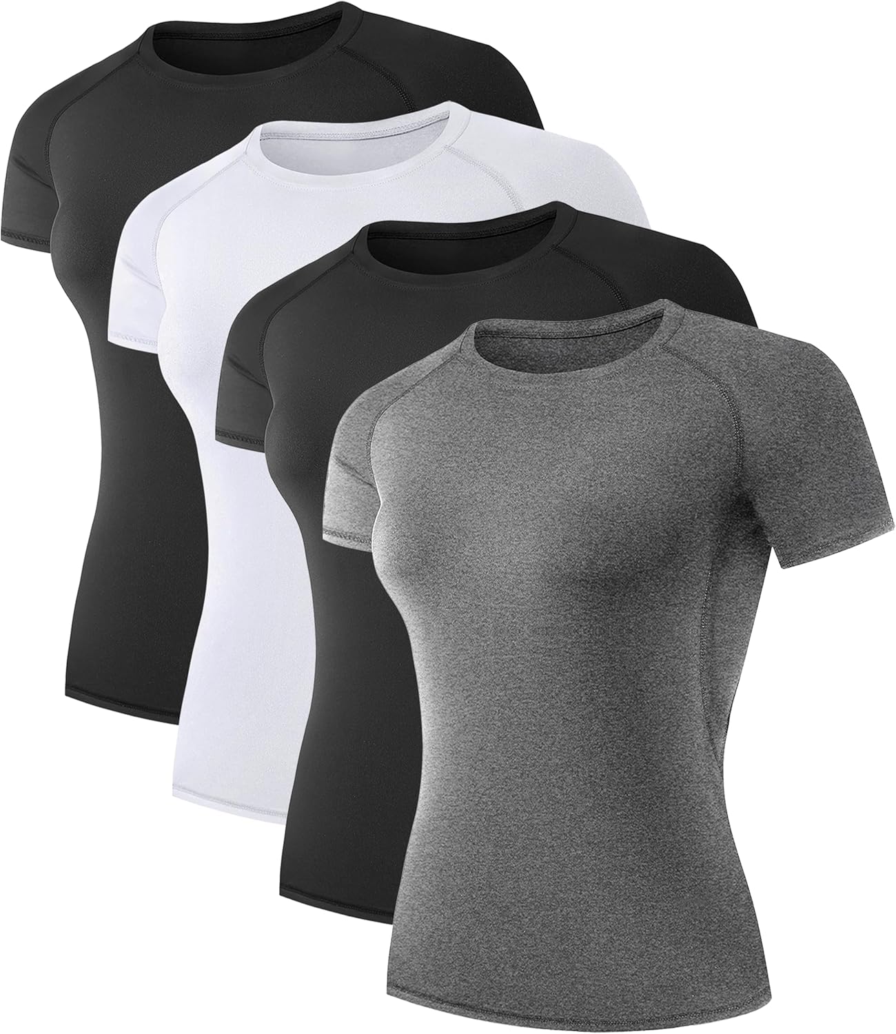 TELALEO 4 Pack Women's Compression Shirt Running Athletic T-Shirts Workout Tops Baselayer Short Sleeve Yoga Gym Sports Gear - Image 2