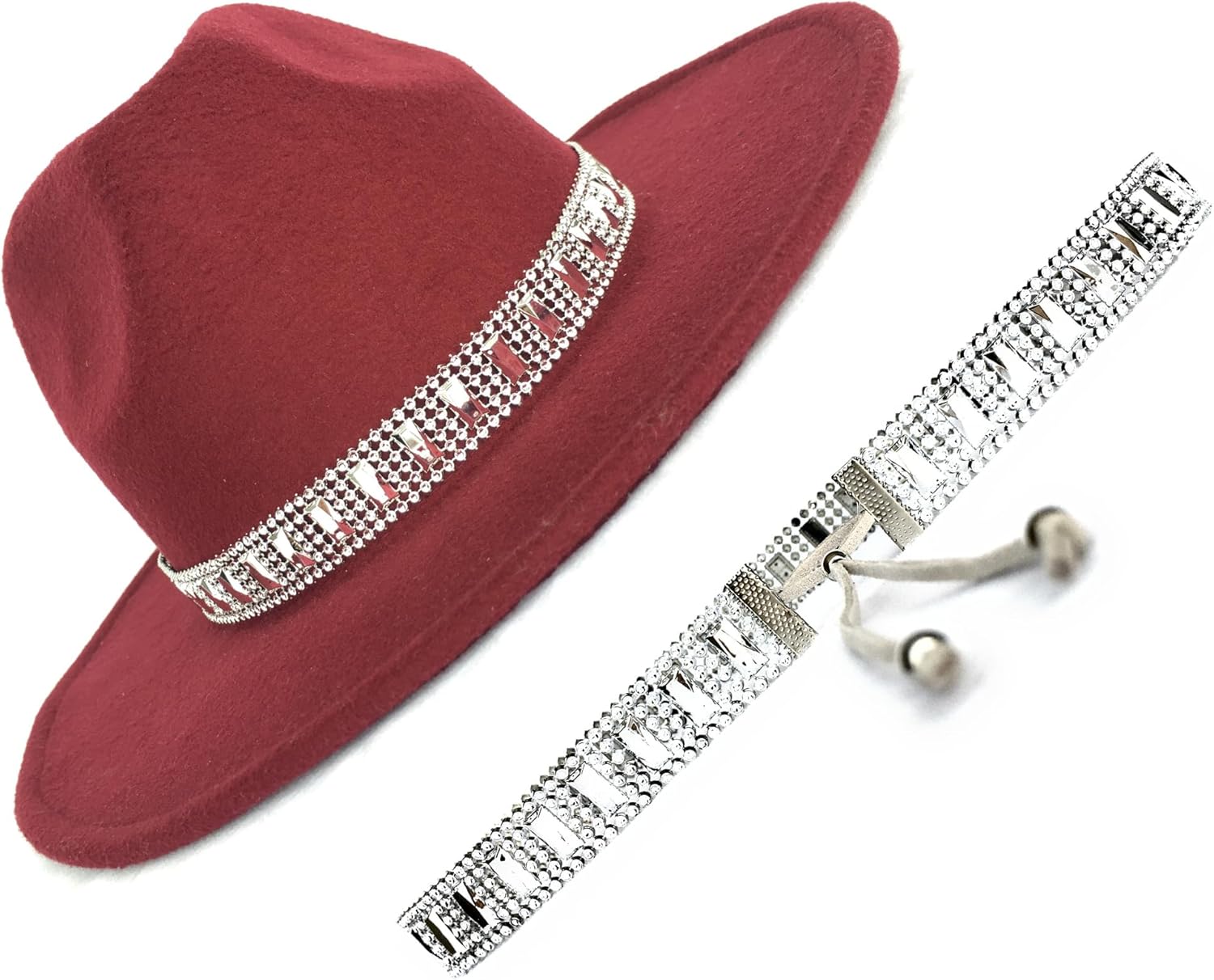Women Cowboy Hatband, Rhinestone Silver or Gold Hat Belt, Sparkly Adjustable Fedora Western Style Hat Band, - Image 2