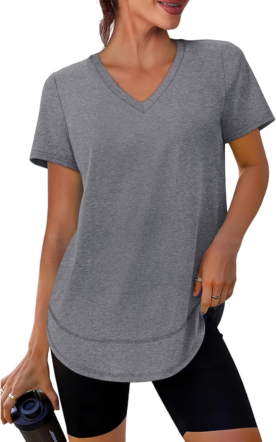 XIEERDUO Womens Workout Tops Short Sleeve Shirts Sun Protection UPF 50+ Quick Dry Outfits for Hiking Running V Neck S-3XL - Image 2