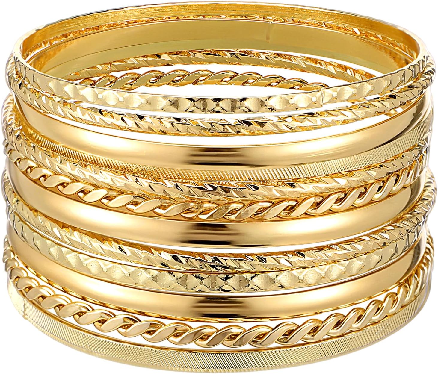Yolev 12pcs Good Bangles for Women, Boho Stackable Bangle Bracelets, Multi Layer Stackable Gold Stack Bracelets for Women Boho Jewelry Gift Mixed Metal Textured - Image 2